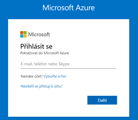 Přihlášení do Microsoft Azure