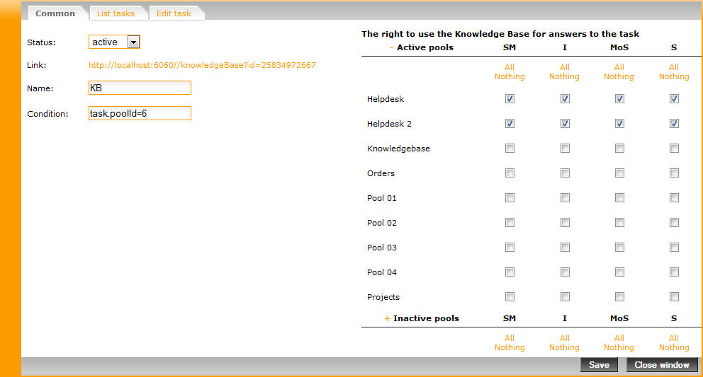 Knowledge base configuration