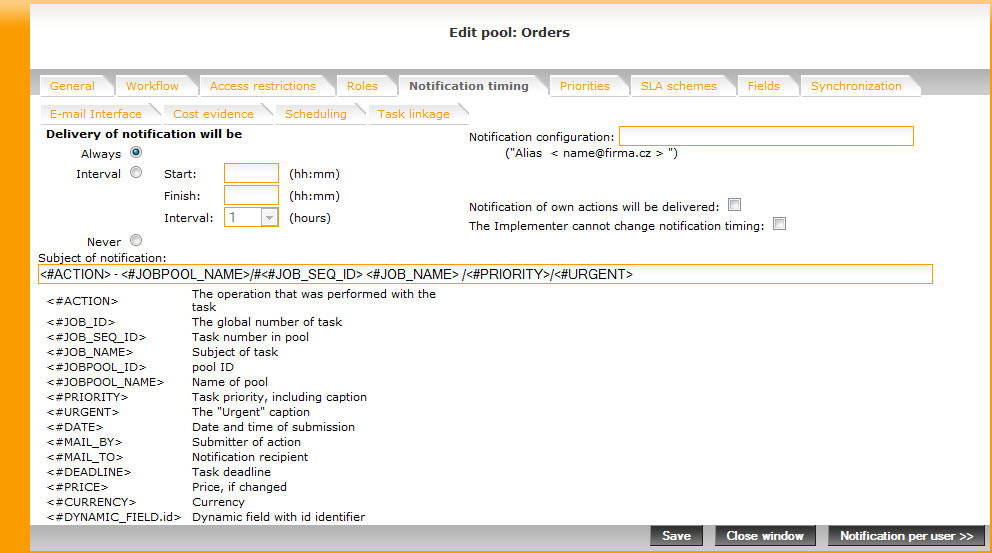 Creating a new pool: Notification - timing