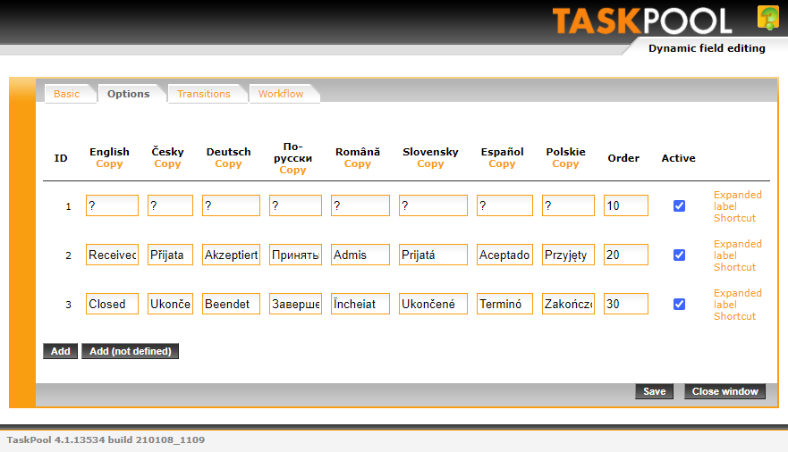 Creation of the field's options Selectbox and Radiobutton