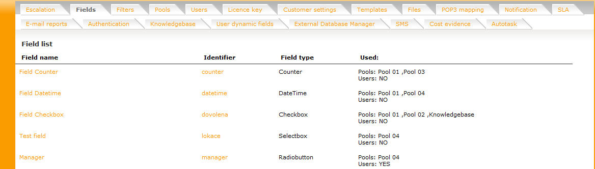 Administration: Dynamic field