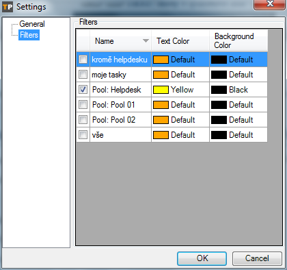 TRAY: filters setting